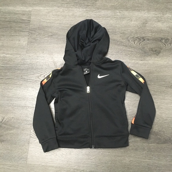 Nike Dri-Fit Black Full Zip Swoosh Logo Hoodie Youth Boys Size 3T - Picture 1 of 10